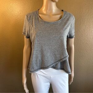 GX by Gottex Womens Large Gray Asymmetrical Top Short Sleeve Athleisure